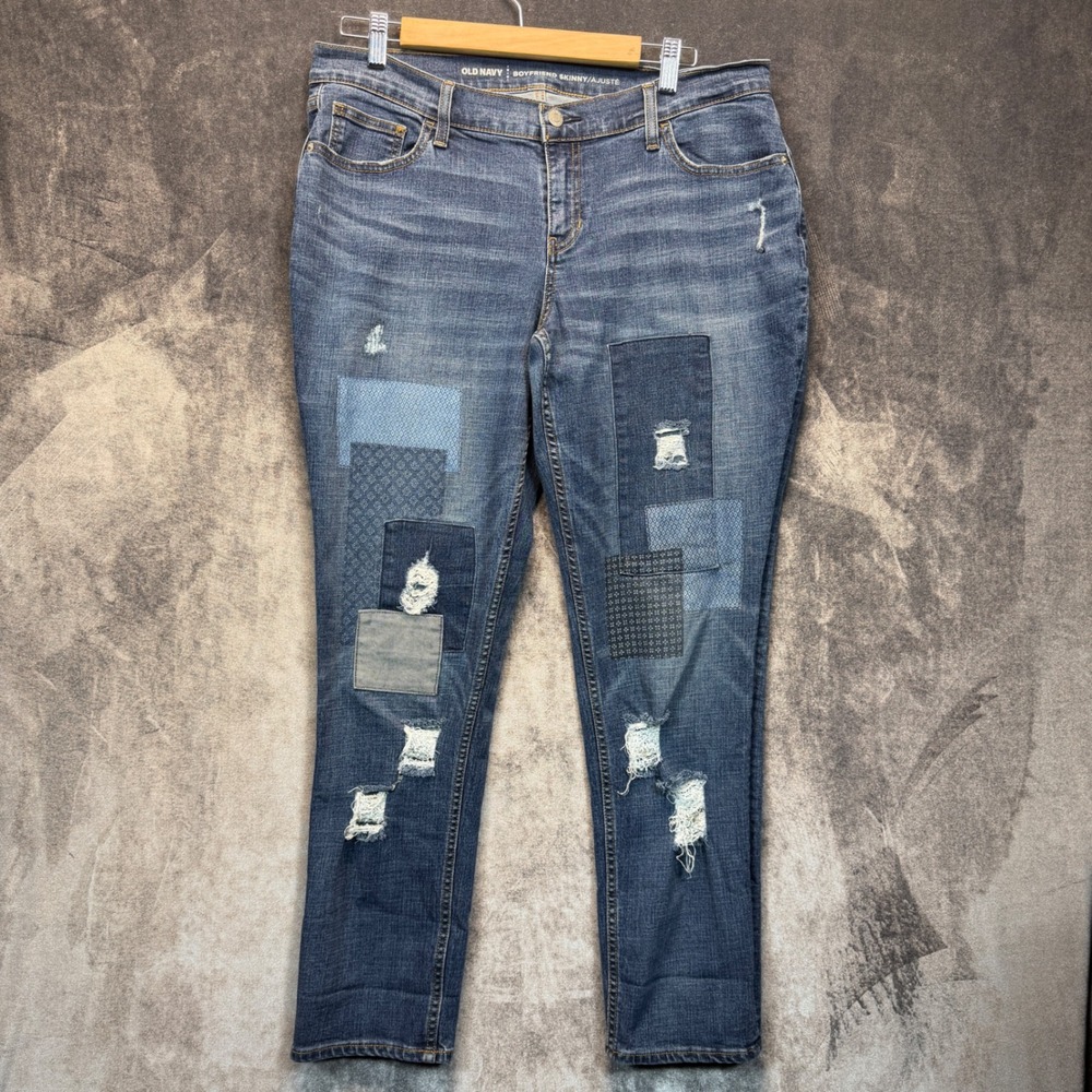 Old Navy Jeans Womens 10 Boyfriend Skinny Mid Rise Patchwork Distress